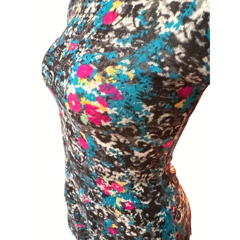 City Streets Girls XXS  Sleeve Floral Knit Top 96 Polyester 4 Spandex Black Blue - Picture 5 of 8